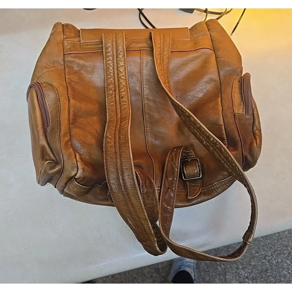 Vtg Handmade Genuine Leather Rustic College School Travel Rucksack Backpack Bag‎